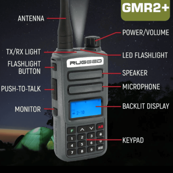 Radio portátil GMR2 bidireccional GMRS y FRS gris RUGGED - Imagen 3