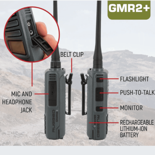Radio portátil GMR2 bidireccional GMRS y FRS gris RUGGED - Imagen 2